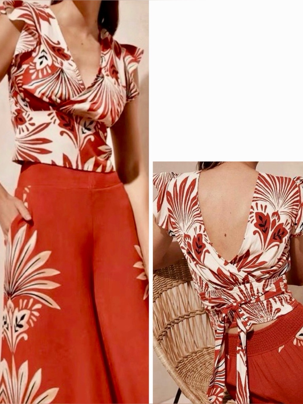 MINT VELVET Boho Tropical Floral Print Wrap Top V-Neck Blouse